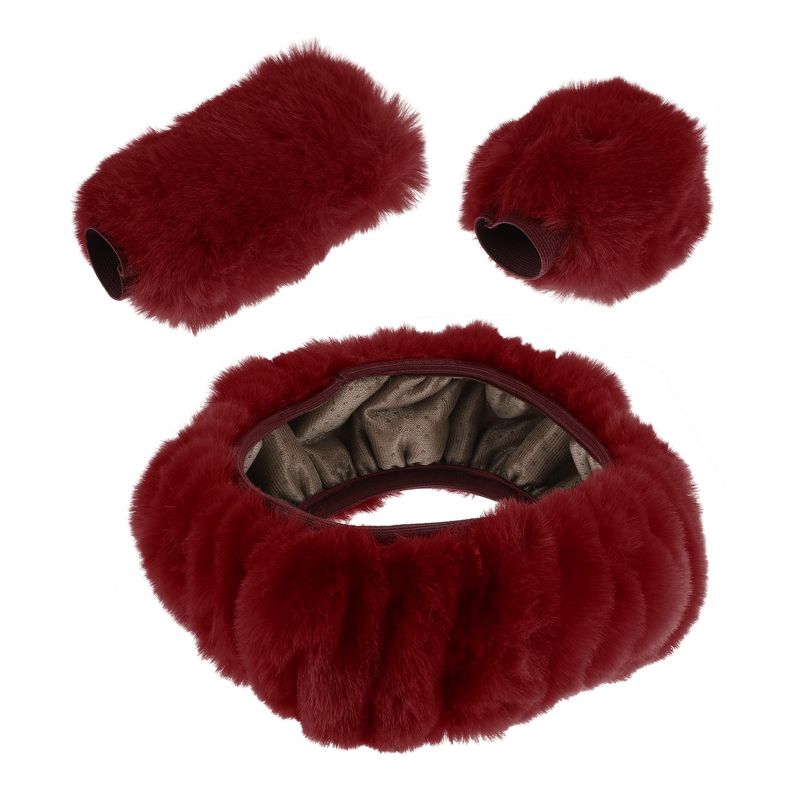 Unique Bargains Fluffy Car Steering Wheel Cover Soft Faux Wool Fuzzy Plush Universal 15inch 3 Pcs, 1 of 7