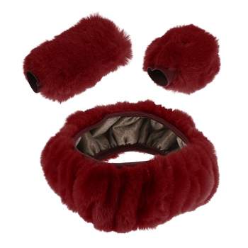 Unique Bargains Fluffy Car Steering Wheel Cover Soft Faux Wool Fuzzy Plush Universal 15inch 3 Pcs