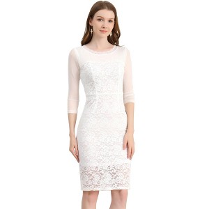 Allegra K Women's Slim Fit Elegant Mesh Sheer Long Sleeve Stretch Knit Floral Lace Bodycon Dress - 1 of 4