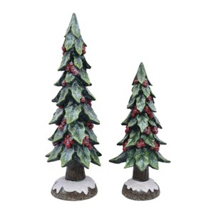 Transpac Set of 2 Resin Berry Trees with Glitter Decorative Objects Christmas Green Tabletop Tree Sculptures Indoor Use  Spot or Wipe Clean Holiday - 1 of 1