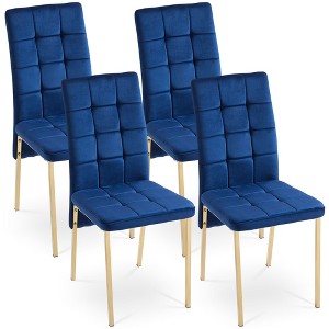 VYNXARIA Dark Blue Velvet High Back Nordic Dining Chair Modern Fabric Chair with Golden Color Legs, Set Of 4 - 1 of 4