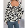 Women's Square Neck Ruffled Smocked Blouse - Floral Print Puff Sleeve Top for Vintage & Romantic Style - 4 of 4