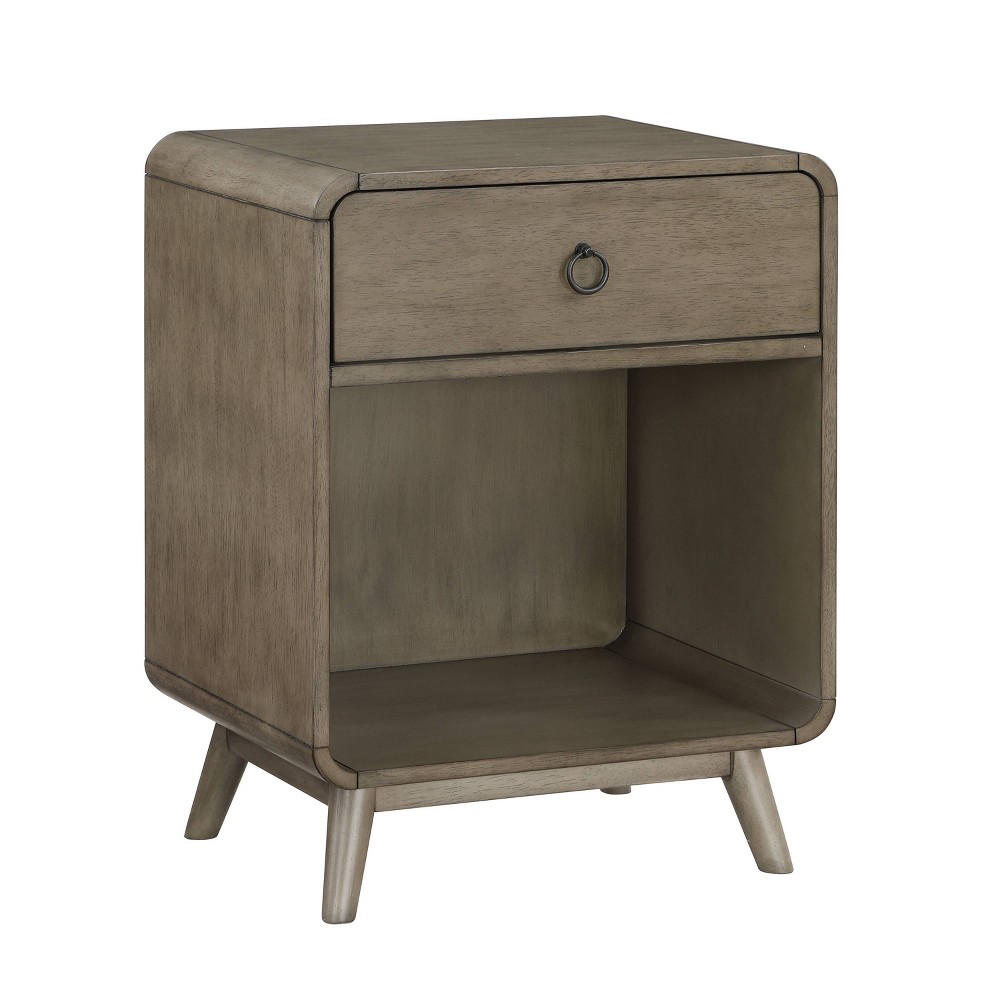 Photos - Coffee Table 24/7 Shop At Home Venetzia Mid-Century Side Table Gary: Rubberwood, Open Shelf, Ring Pull Drawer