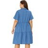 Agnes Orinda Women's Plus Size Chambray Babydoll Half Placket Elastic Back Button Shirt Dresses - 4 of 4
