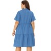 Agnes Orinda Women's Plus Size Babydoll Half Placket Elastic Back Button Chambray Shirt Dresses - image 4 of 4