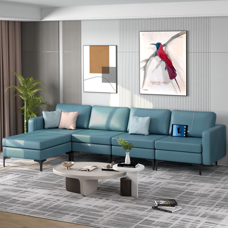 Costway Modular L-shaped Sectional Sofa w/ Reversible Chaise & 4 USB Ports, 3 of 11