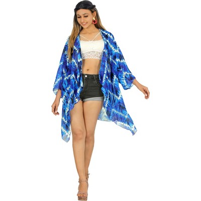LA LEELA Women's Open Front Summer Vacation Holiday Wear Beach Loose Casual Beachwear Cover Top Dress Duster L-XL Cobalt, Aztec