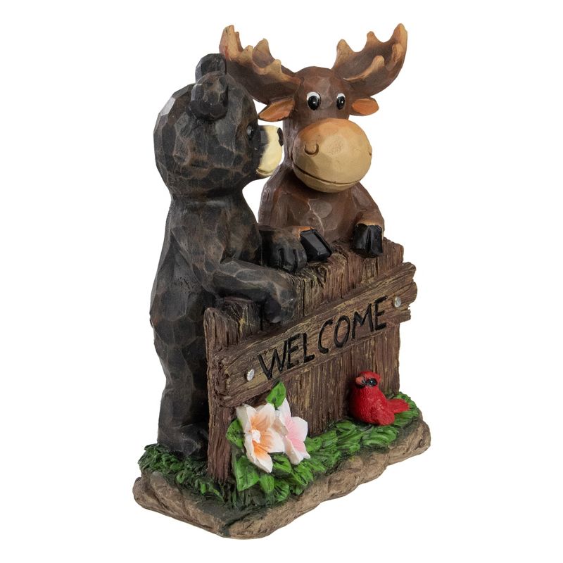 Northlight 9.75" Black Bear and Moose "Welcome" Outdoor Garden Statue, 5 of 6