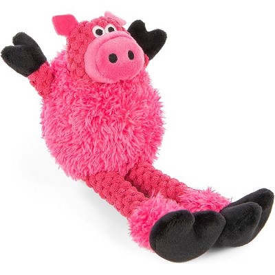 goDog Checkers Just for Me Skinny Pig Squeaky Plush Dog Toy, Chew Guard Technology - Pink, Mini