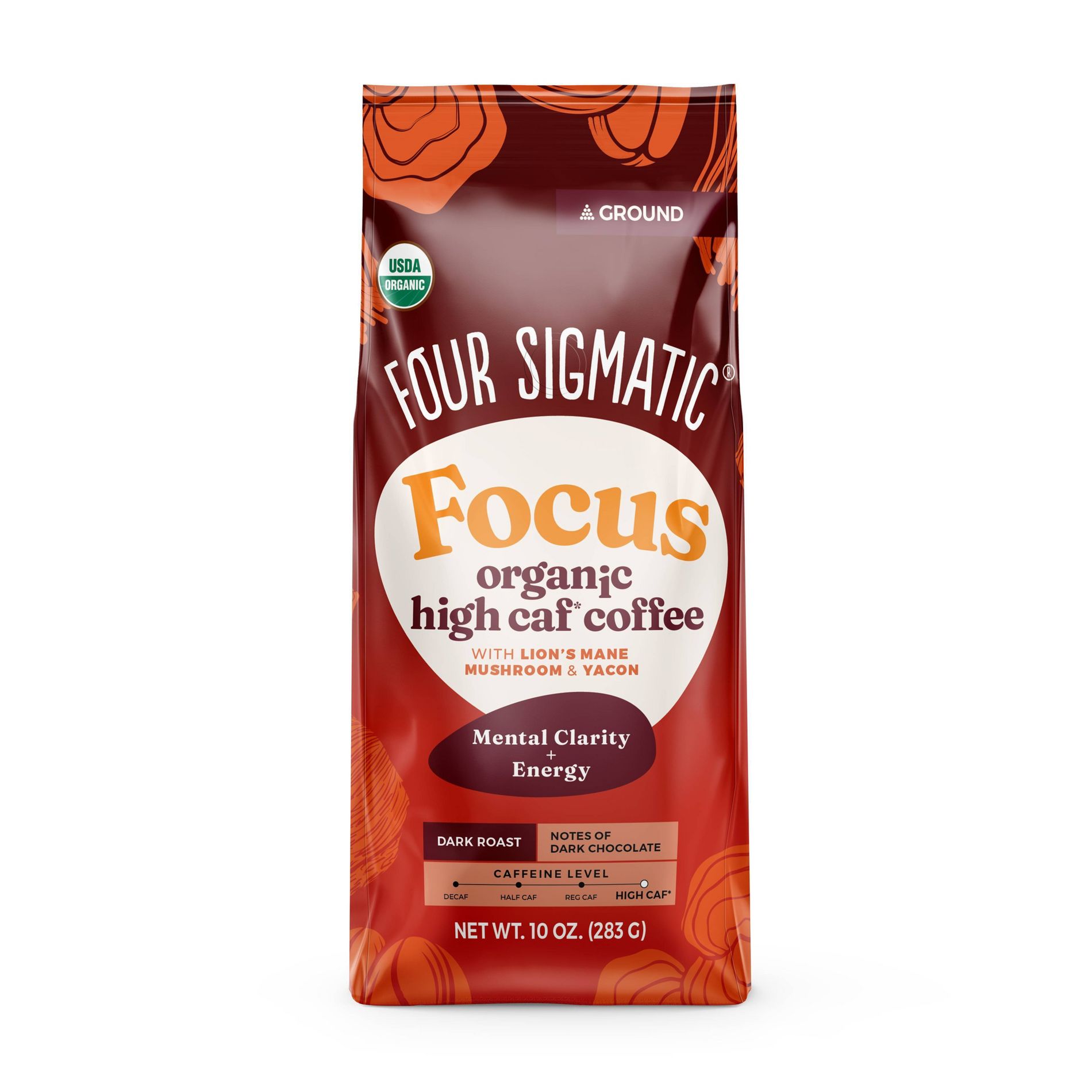 Four Sigmatic Organic High Caffeine Dark Roast Ground Coffee with Lion's Mane Mushroom and Yacon - 10oz