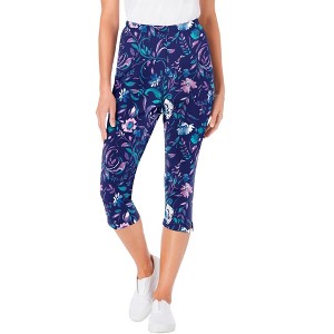 Woman Within Women's Plus Size Stretch Cotton Printed Capri Legging - 1 of 4