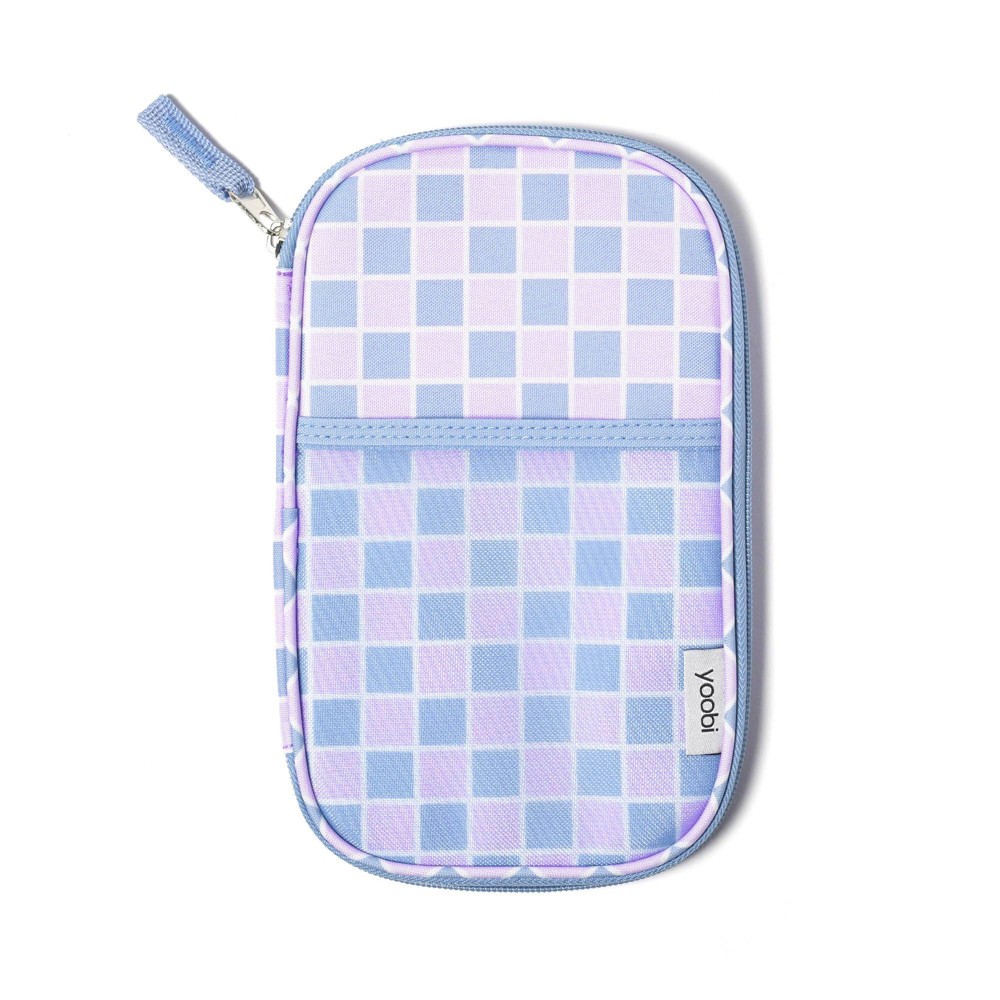 Yoobi Single Zip Pencil Pouch Organizer Blue Lilac Checker -  89579671