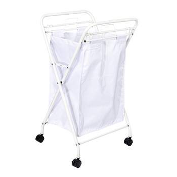 Household Essentials Rolling Laundry Hamper Heavy Duty Canvas Bag 2 Load Capacity Foldable Frame Black Bag