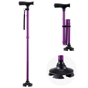 VEVOR Walking Cane for Man Woman, Folding Walking Stick with 8-Level Adjustable Height, 4-Pronged Pivoting Base, 250LBS Loading, Purple - 1 of 4