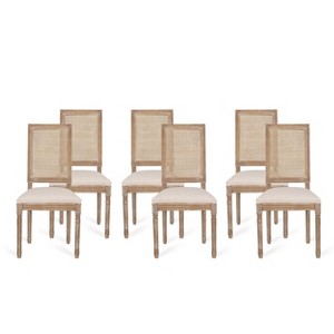 Set of 6 Regina French Country Wood and Cane Upholstered Dining Chairs - Christopher Knight Home - 1 of 4