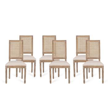 Set of 6 Regina French Country Wood and Cane Upholstered Dining Chairs - Christopher Knight Home