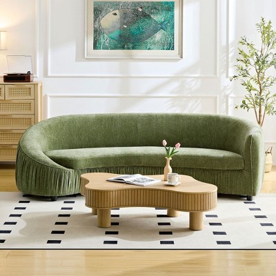 SKRAN 92 Inch Modern Design Curved Shaped Sofa Couch for Living Room,Upholstered Fabric 4-Seat Sofa  for Apartment,Green