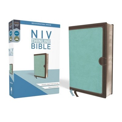 NIV, Thinline Bible, Imitation Leather, Blue/Brown, Red Letter Edition - by  Zondervan (Leather Bound)