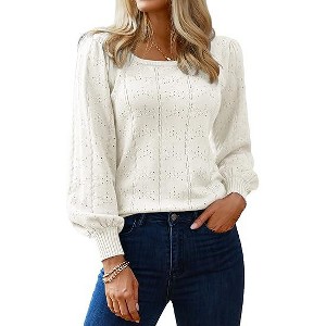 Zeagoo Sweaters for Women 2025 Fall Trendy Tops Casual Puff Sleeve Square Neck Cute Tunic Pullover Blouses - 1 of 4