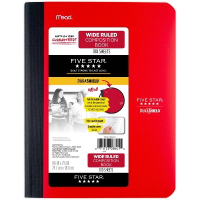 Photo 1 of 5 pack Composition Notebook Wide Ruled Anti-Microbial Red - Five Star