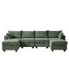 VYNXARIA 113.5 inch Modular Sectiona Corduroy Sofa,U Shaped Sectional Couch with Storage Ottoman,6 Seats Convertible Sectionals with Chaise,Green - 3 of 4
