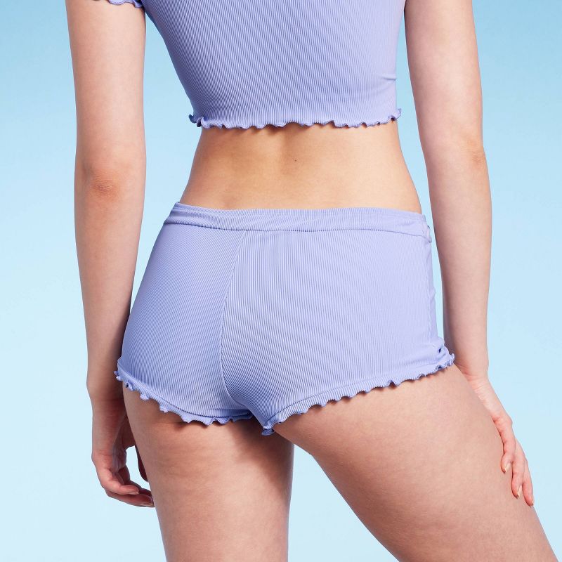 Women's Ruffle Detail Ribbed Cheeky Boyshorts Bikini Bottom - Wild Fable™ Purple, 6 of 19