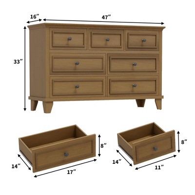 Dimensions and drawer sizes diagram for the dresser
