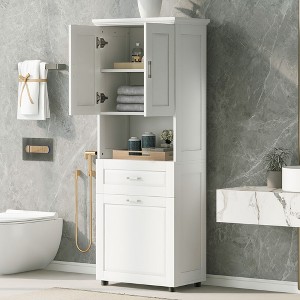 CAVINAS Modern Matte Finish Bathroom Storage Cabinet with 1 Door,1 Drawer,1 OpenShelf&Tilt-Out Laundry Hamper,Freestanding Cabinet for Bathroom - 1 of 4