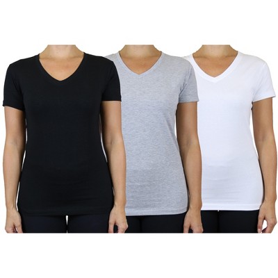 Blu Rock Women's Loose Fit  Short Sleeve V-Neck Cotton Stretch Tees-3 Pack