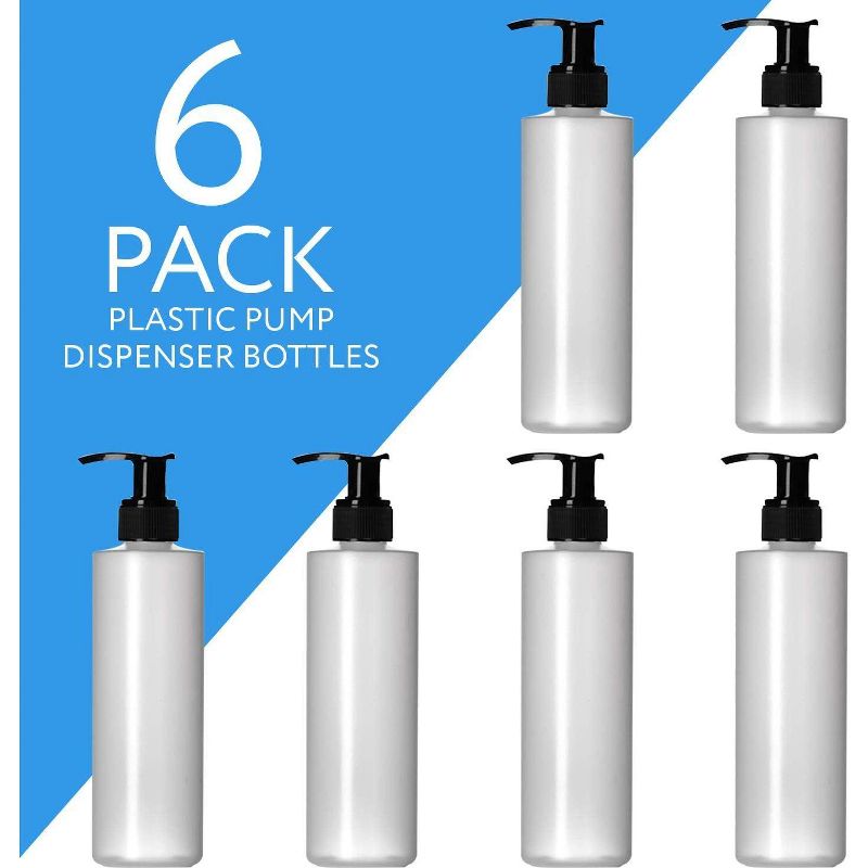 IMPRESA - 6 Pack 8 Oz Plastic Pump Dispenser Bottles for Lotion, Massage Oil, Shampoo & More,  Refillable, BPA Free, Empty 8oz Containers, 3 of 6