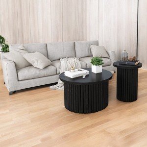 Mshliw Set of 2 Round Coffee Tables, Modern Nesting Accent Side Tables for Living Room, Apartment, MDF Wood Top with Iron Base - 1 of 4