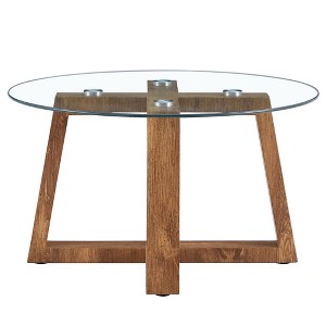 Modern Practical Circular Coffee Tea Tables, With Transparent Tempered Glass Tabletop, Wood Colored MDF Tables,Natural Wood - 1 of 3