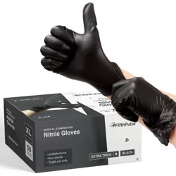 FifthPulse Extra-Thick Disposable Nitrile Medical Exam Gloves, Black, 50 Count - 4.5ML Thickness