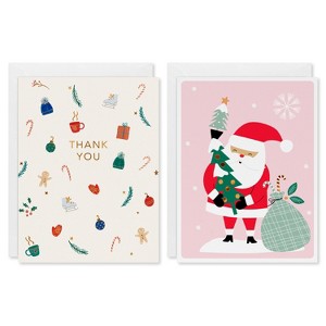 10ct Blank Christmas and Thank You Cards Boxed with Envelopes Thank You and Santa - 1 of 4