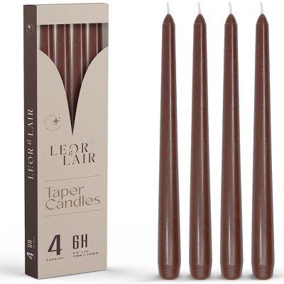 Leor & Lair 10" Taper Candles - 4 Pack - Unscented Tapered Candlesticks for Dinner, Home, and Holiday