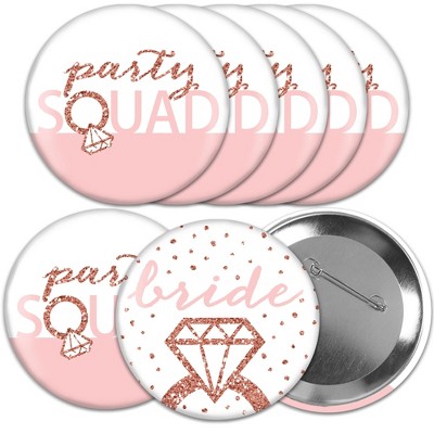 Big Dot of Happiness Bride Squad - 3 inch Rose Gold Bridal Shower or Bachelorette Party Badge - Pinback Buttons - Set of 8