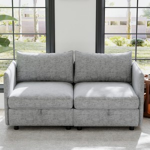 TiramisuBest 71" Plush Corduroy Loveseat Sofa with Square Storage Armrest & USB Port– Beige - 1 of 4