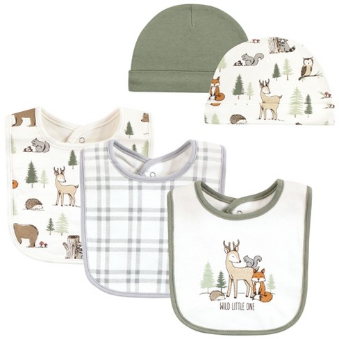 Hudson Baby Infant Boy Cotton Bib and Caps Set, Forest Animals, One Size - image 1 of 4