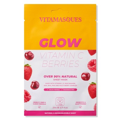 Vitamasques Glow Vitamin C Berries Biodegradable Sheet Mask & Eco Pouch - 0.71 fl oz