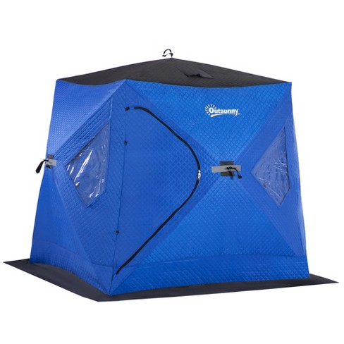 Outsunny 2 Person Insulated Ice Fishing Shelter, Pop-up Portable Ice  Fishing Tent With Carry Bag, Two Doors, Windows & Anchors, Blue : Target