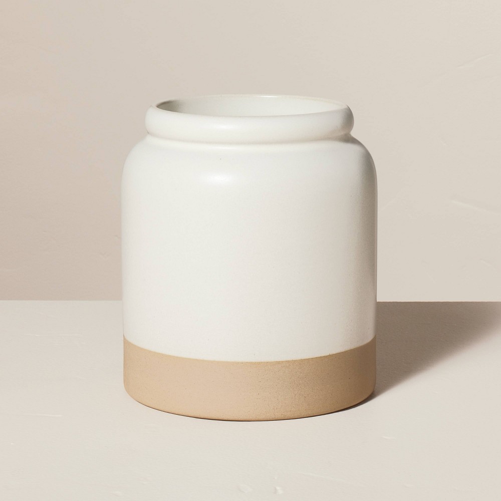 Stoneware Crock Utensil Holder Cream/Clay - Hearth & Handâ„¢ with Magnolia: Matte Finish, Hand Wash, Kitchen Organizer