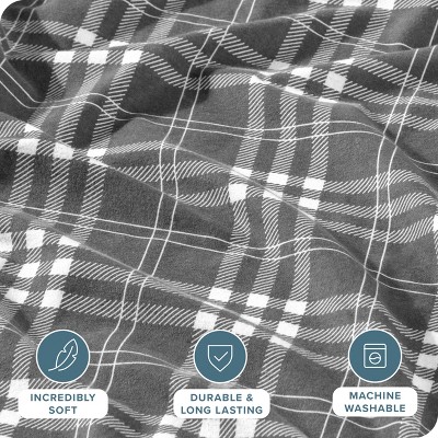 Gray and White Cotton Flannel Twin/Twin XL Duvet Cover Set