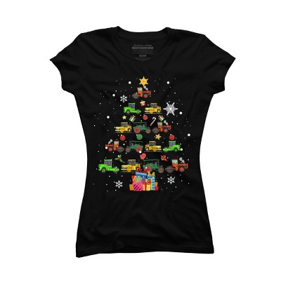 Junior's Design By Humans Christmas Tractor Tree Gift Farmer Shirts Funny Tractor Xmas By VitMon T-Shirt