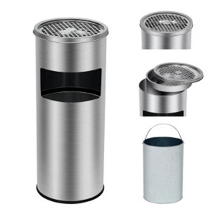 GustoWave 4.5 Gallon Commercial Stainless Steel Round Garbage Can with Lid and Removable Ashtray, 17 L Outdoor Trash Can - 1 of 4