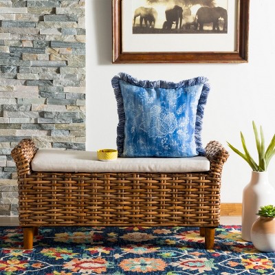Blue Fringed 16" Square Throw Pillow