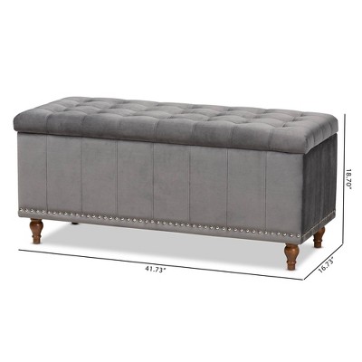 Kaylee Gray Velvet Tufted Storage Ottoman Bench