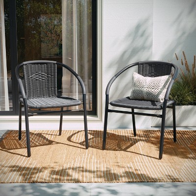 Elegant Gray Rattan Stackable Indoor-Outdoor Dining Chair Set
