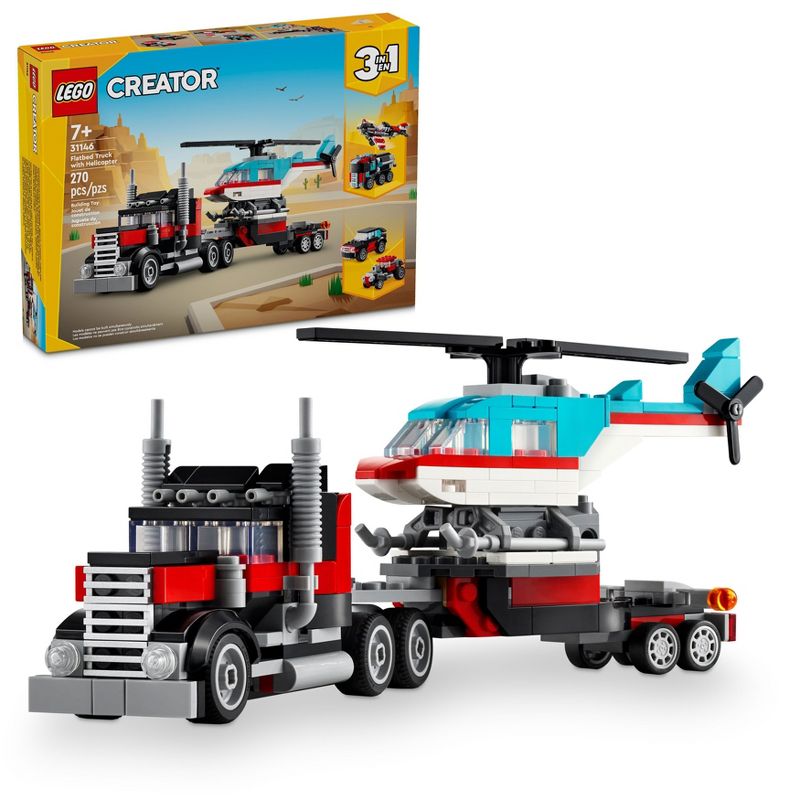 LEGO Creator 3 in 1 Flatbed Truck with Helicopter Toy 31146, 1 of 8