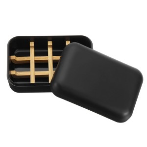 Unique Bargains Bamboo Fiber Self-Draining Soap Holder with Lid - 1 of 4