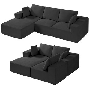 VEVOR Modular Sectional Sofa, L Shaped Modular Sofa with Chaise,with High Rebound Sponge and Density, Upholstered Corduroy Couch with Cushion, Black - 1 of 4